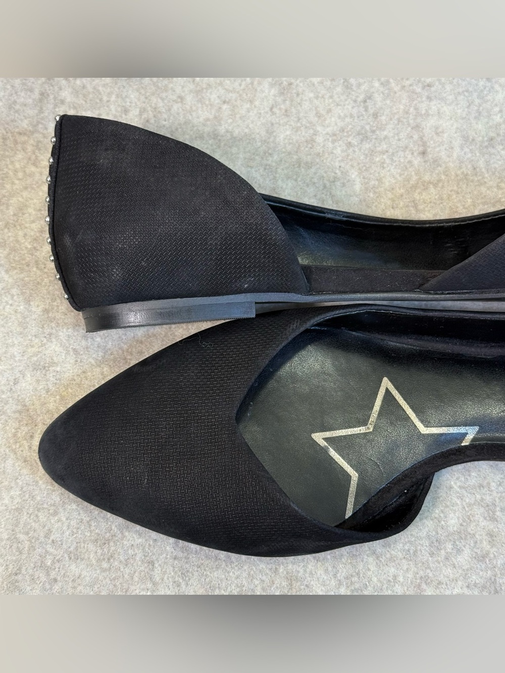 Gianni Bini Black Pointed D'Orsay Flats with Silver Stud Heel - Picture 8 of 11
